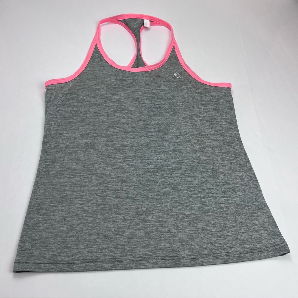 Adidas Womens Size Medium Grey Gray Pink Athletic Tank Top Sleeveless Workout